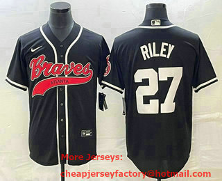 Men's Atlanta Braves #27 Austin Riley Black Cool Base Stitched Baseball Jersey 01
