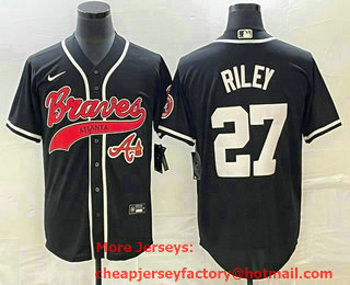 Men's Atlanta Braves #27 Austin Riley Black Cool Base Stitched Baseball Jersey 02
