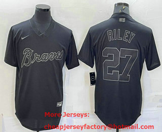 Men's Atlanta Braves #27 Austin Riley Black Pullover Turn Back The Clock Stitched Cool Base Jersey