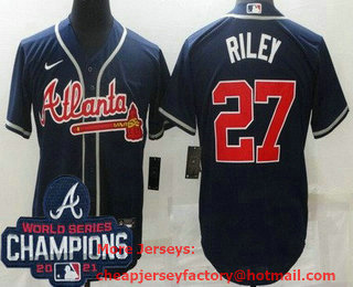 Men's Atlanta Braves #27 Austin Riley Navy 2021 World Series Champions Stitched Cool Base Nike Jersey