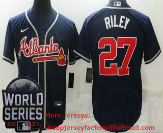 Men's Atlanta Braves #27 Austin Riley Navy 2021 World Series Stitched Cool Base Nike Jersey