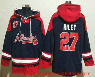 Men's Atlanta Braves #27 Austin Riley Navy Blue Ageless Must Have Lace Up Pullover Hoodie