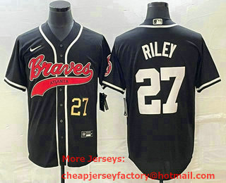 Men's Atlanta Braves #27 Austin Riley Number Black Cool Base Stitched Baseball Jersey 01