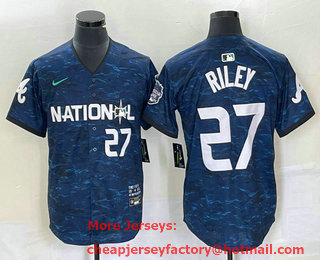 Men's Atlanta Braves #27 Austin Riley Number Royal 2023 All Star Cool Base Stitched Baseball Jersey