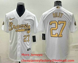 Men's Atlanta Braves #27 Austin Riley Number White 2022 All Star Stitched Cool Base Nike Jersey