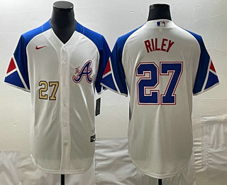 Men's Atlanta Braves #27 Austin Riley Number White 2023 City Connect Cool Base Stitched Jersey 03