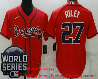 Men's Atlanta Braves #27 Austin Riley Red 2021 World Series Stitched Cool Base Nike Jersey