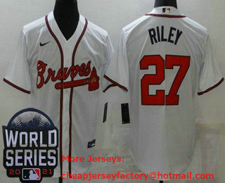 Men's Atlanta Braves #27 Austin Riley White 2021 World Series Stitched Cool Base Nike Jersey