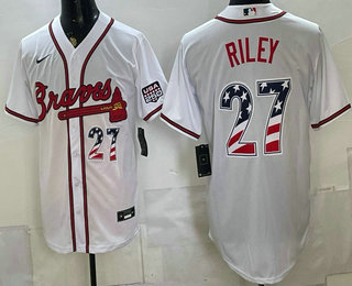 Men's Atlanta Braves #27 Austin Riley White USA 250 Fourth of July Home Stadium Stitched Jersey
