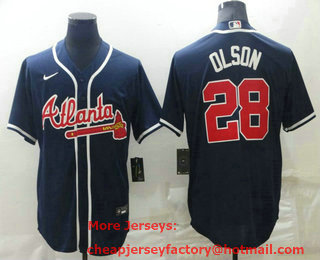 Men's Atlanta Braves #28 Matt Olson Navy Blue Stitched MLB Cool Base Nike Jersey