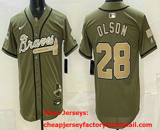 Men's Atlanta Braves #28 Matt Olson Olive 2026 Armed Forces Day Jersey