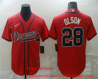 Men's Atlanta Braves #28 Matt Olson Red Stitched MLB Cool Base Nike Jersey