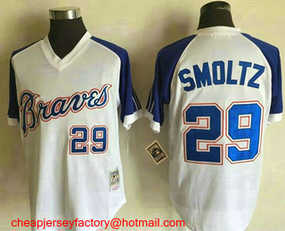 Men's Atlanta Braves #29 John Smoltz 1974 White Stitched MLB Throwback Jersey By Mitchell & Ness