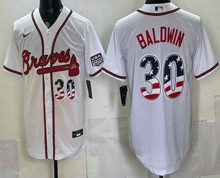 Men's Atlanta Braves #30 Drake Baldwin White USA 250 Fourth of July Home Stadium Stitched Jersey