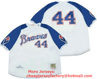Men's Atlanta Braves #44 Hank Aaron 1974 White Stitched MLB Throwback Jersey By Mitchell & Ness