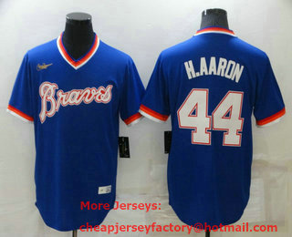 Men's Atlanta Braves #44 Hank Aaron Blue Cooperstown Collection Stitched MLB Throwback Jersey
