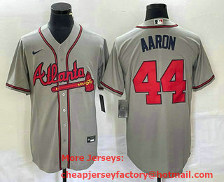 Men's Atlanta Braves #44 Hank Aaron Grey Stitched Cool Base Nike Jersey 02
