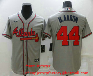 Men's Atlanta Braves #44 Hank Aaron Grey Stitched MLB Cool Base Nike Jersey