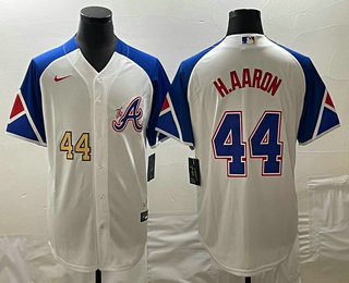 Men's Atlanta Braves #44 Hank Aaron Number White 2023 City Connect Cool Base Stitched Jersey 02