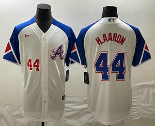 Men's Atlanta Braves #44 Hank Aaron Number White 2023 City Connect Cool Base Stitched Jersey 03