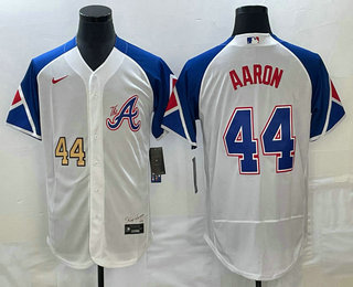 Men's Atlanta Braves #44 Hank Aaron Number White 2023 City Connect Flex Base Stitched Jersey 12