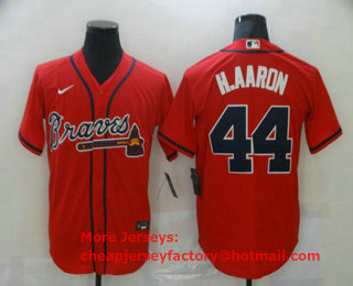 Men's Atlanta Braves #44 Hank Aaron Red Stitched MLB Cool Base Nike Jersey