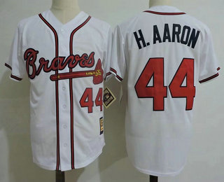 Men's Atlanta Braves #44 Hank Aaron White Cooperstown Collection Stitched MLB Cool Base Jersey