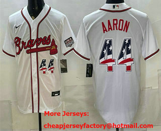 Men's Atlanta Braves #44 Hank Aaron White USA 250 Fourth of July Home Stadium Stitched Baseball Jersey