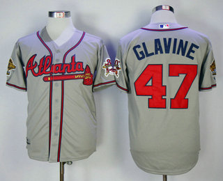 Men's Atlanta Braves #47 Tom Glavine Gray Road Throwback 1995 World Series With 30th Patch Stitched MLB Mitchell & Ness Jersey