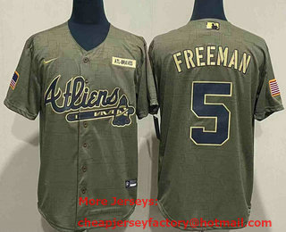 Men's Atlanta Braves #5 Freddie Freeman 2021 Olive Salute To Service Limited Stitched Jersey