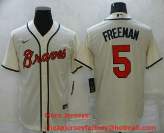 Men's Atlanta Braves #5 Freddie Freeman Cream Stitched MLB Cool Base Nike Jersey