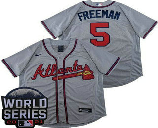 Men's Atlanta Braves #5 Freddie Freeman Gray 2021 World Series Authentic Jersey