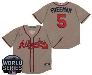 Men's Atlanta Braves #5 Freddie Freeman Gray 2021 World Series Cool Base Jersey
