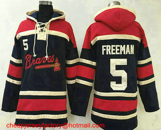 Men's Atlanta Braves #5 Freddie Freeman Navy Blue Stitched MLB Baseball Hoodie