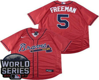 Men's Atlanta Braves #5 Freddie Freeman Red 2021 World Series Authentic Jersey