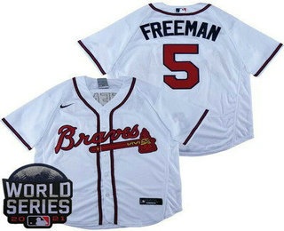 Men's Atlanta Braves #5 Freddie Freeman White 2021 World Series Authentic Jersey