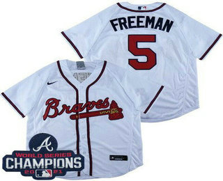 Men's Atlanta Braves #5 Freddie Freeman White 2021 World Series Champions Authentic Jersey