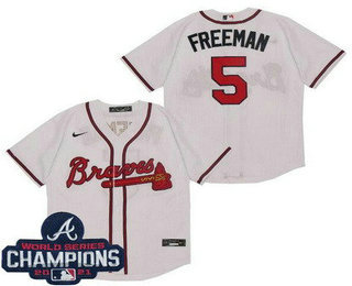 Men's Atlanta Braves #5 Freddie Freeman White 2021 World Series Champions Cool Base Jersey