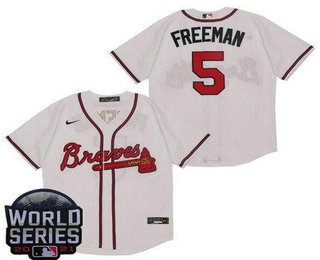 Men's Atlanta Braves #5 Freddie Freeman White 2021 World Series Cool Base Jersey