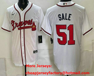 Men's Atlanta Braves #51 Chris Sale White Cool Base Stitched Jersey
