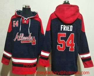 Men's Atlanta Braves #54 Max Fried Navy Blue Ageless Must Have Lace Up Pullover Hoodie