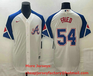 Men's Atlanta Braves #54 Max Fried White 2023 City Connect Cool Base Stitched Jersey 01