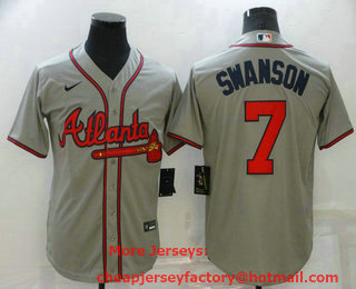 Men's Atlanta Braves #7 Dansby Swanson Grey Stitched MLB Cool Base Nike Jersey