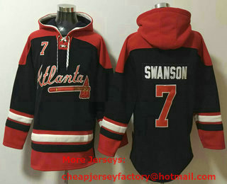 Men's Atlanta Braves #7 Dansby Swanson Navy Blue Ageless Must Have Lace Up Pullover Hoodie