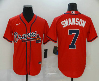 Men's Atlanta Braves #7 Dansby Swanson Red Stitched MLB Cool Base Nike Jersey