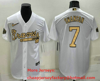 Men's Atlanta Braves #7 Dansby Swanson White 2022 All Star Stitched Cool Base Nike Jersey