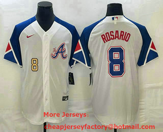 Men's Atlanta Braves #8 Eddie Rosario Number White 2023 City Connect Cool Base Stitched Jersey 12