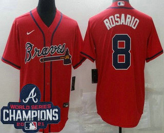Men's Atlanta Braves #8 Eddie Rosario Red 2021 World Series Champions Cool Base Jersey
