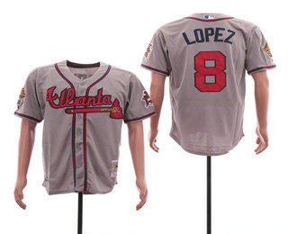 Men's Atlanta Braves #8 Javy Lopez Gray Road Throwback 1995 World Series With 30th Patch Stitched MLB Mitchell & Ness Jersey