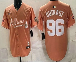 Men's Atlanta Braves #96 Outkast Peach 2024 Atliens Peach With Outkast Patch Vapor Jersey